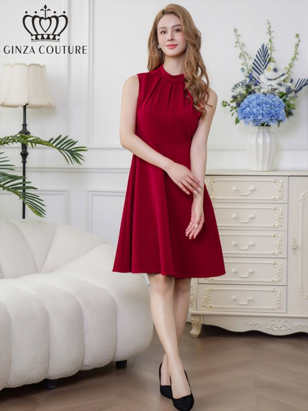 画像11: [送料無料][GINZA COUTURE]ブラウン・ワインレッド・イエロー・ロイヤルブルー・ホワイト・無地・シンプル・ノースリーブ・プチハイネック・ハイウエスト・Aライン・膝丈・ミニドレス・ワンピース[即日発送][大きいサイズあり] (11)
