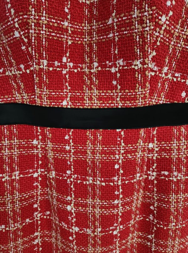 画像13: [送料無料][GINZA COUTURE]ベージュ・ネイビー・レッド・ツイード・チェック・タイト・ノースリーブ・ミディアムドレス・ワンピース[即日発送][大きいサイズあり] (13)