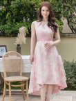 画像8: [送料無料][GINZA COUTURE]ネイビー・レッド・ピンク×シルバー・ジャガード・アシメントリー・ノースリーブ・フラワープリント・Aライン・ミディアムドレス・ワンピース[即日発送][大きいサイズあり] (8)