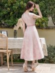 画像9: [送料無料][GINZA COUTURE]ネイビー・レッド・ピンク×シルバー・ジャガード・アシメントリー・ノースリーブ・フラワープリント・Aライン・ミディアムドレス・ワンピース[即日発送][大きいサイズあり] (9)