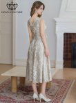 画像3: [送料無料][GINZA COUTURE]ベージュ・総レース・vネック・ノースリーブ・Aライン・ミディアムドレス・ワンピース[即日発送][大きいサイズあり] (3)