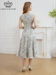 画像3: [送料無料][GINZA COUTURE]グレー・ピンク・ブラック・花柄・ジャガード・ノースリーブ・Aライン・ミディアムドレス・ワンピース[即日発送][大きいサイズあり] (3)