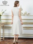 画像3: [送料無料][GINZA COUTURE]ホワイト・グリーン・ドット・金ボタン・ポケット・リボンベルト・ノースリーブ・Aライン・ミディアムドレス・ワンピース[即日発送][大きいサイズあり] (3)