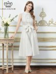 画像5: [送料無料][GINZA COUTURE]ホワイト・グリーン・ドット・金ボタン・ポケット・リボンベルト・ノースリーブ・Aライン・ミディアムドレス・ワンピース[即日発送][大きいサイズあり] (5)