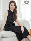 画像12: [送料無料][GINZA COUTURE]ワインレッド・ブラック・ブラウン・ピンク・ドット・ボタン・ノースリーブ・Aライン・ミディアムドレス・ワンピース[即日発送][大きいサイズあり] (12)