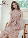 画像6: [送料無料][GINZA COUTURE]ピンク・ブラック・ワインレッド・ブラウン・グリーン・ボタン・ノースリーブ・Aライン・ミディアムドレス・ワンピース[即日発送][大きいサイズあり] (6)