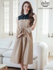 画像3: [送料無料][GINZA COUTURE]ブラック×ベージュ・バイカラー・ボタン・リボンベルト・カジュアル・ノースリーブ・切替・Aライン・ミディアムドレス・ワンピース[即日発送][大きいサイズあり] (3)