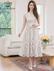 画像7: [送料無料][GINZA COUTURE]ブラック・ホワイト・総レース・フラワーレース・ノースリーブ・Aライン・ミディアムドレス・ワンピース[即日発送][大きいサイズあり] (7)