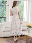 画像9: [送料無料][GINZA COUTURE]ブラック・ホワイト・総レース・フラワーレース・ノースリーブ・Aライン・ミディアムドレス・ワンピース[即日発送][大きいサイズあり] (9)