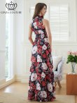 画像3: [送料無料][GINZA COUTURE]ブラック×レッド・ブラック×イエロー・プリント・ウエストマーク・Aライン・ノースリーブ・ロングドレス[即日発送][大きいサイズあり] (3)