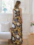 画像9: [送料無料][GINZA COUTURE]ブラック×レッド・ブラック×イエロー・プリント・ウエストマーク・Aライン・ノースリーブ・ロングドレス[即日発送][大きいサイズあり] (9)
