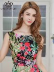 画像4: [送料無料][GINZA COUTURE]グリーン×レッド・プリント・リゾート柄・花柄・サテン・切替・ノースリーブ・ハイウエスト・Aライン・ロングドレス[即日発送][大きいサイズあり] (4)