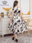 画像9: [送料無料][GINZA COUTURE]ホワイト×レッド・ホワイト×ブラック・花柄・プリント・サテン・ノースリーブ・切替・Aライン・ミディアムドレス・ワンピース[即日発送][大きいサイズあり] (9)