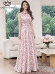 画像2: [送料無料][GINZA COUTURE]ホワイト×ピンク・ホワイト×ブルー・花柄・プリント・サテン・首元フリル・ウエストマーク・マキシ・アメリカンスリーブ・Aライン・ロングドレス[即日発送][大きいサイズあり] (2)