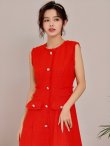 画像5: [送料無料][GINZA COUTURE]オレンジ・ネイビー・ピンク・ベージュ・ツイード・ノースリーブ・Aライン[即日発送][大きいサイズあり] (5)
