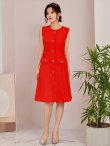 画像6: [送料無料][GINZA COUTURE]オレンジ・ネイビー・ピンク・ベージュ・ツイード・ノースリーブ・Aライン[即日発送][大きいサイズあり] (6)