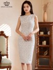 画像7: [送料無料][GINZA COUTURE]ブラック・ホワイト・ピンク・スパンコールMIX・ツイード・シンプル・ノースリーブ・タイト・ミディアムドレス・ワンピース[即日発送][大きいサイズあり] (7)