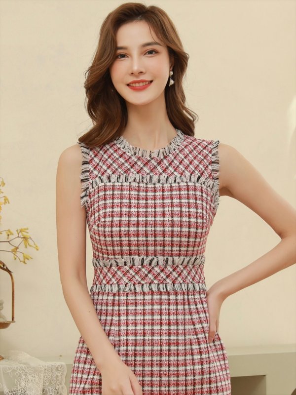 画像7: [送料無料][ERUKEI]ツイード・フリンジ・イエロー・レッド・ブラック・ピンク・ネイビー・ブルー・タイト・ミニドレス・ワンピース[即日発送][大きいサイズあり] (7)