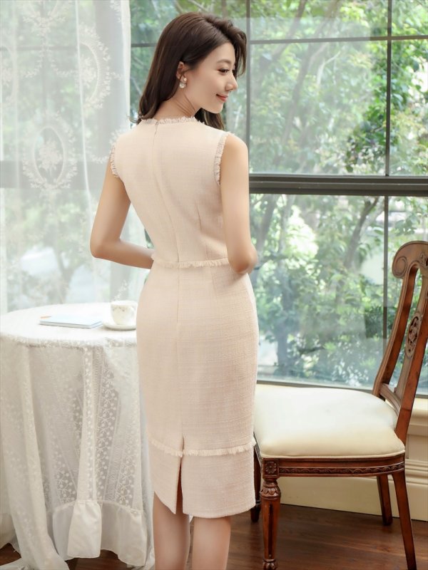 画像3: [送料無料][ERUKEI]ベージュ・ブラック・レッド・ピンク・ホワイト・イエロー・グリーン・ブルー・ツイード・タイト・膝丈・ミニドレス・ワンピース[即日発送][大きいサイズあり] (3)