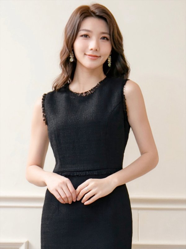 画像4: [送料無料][ERUKEI]ブラック・レッド・ピンク・ベージュ・ホワイト・イエロー・グリーン・ブルー・ツイード・タイト・膝丈・ミディアムドレス・ワンピース[即日発送][大きいサイズあり] (4)