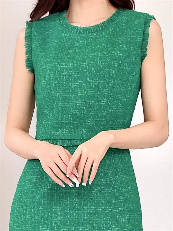 画像5: [送料無料][ERUKEI]グリーン・イエロー・ブラック・ピンク・ベージュ・ホワイト・レッド・ブルー・ツイード・タイト・膝丈・ミディアムドレス・ワンピース[即日発送][大きいサイズあり] (5)