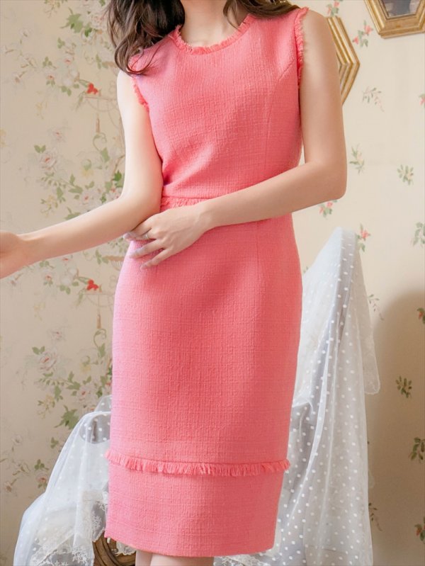 画像6: [送料無料][ERUKEI]ピンク・ブラック・レッド・ベージュ・ホワイト・イエロー・グリーン・ブルー・ツイード・タイト・膝丈・ミディアムドレス・ワンピース[即日発送][大きいサイズあり] (6)