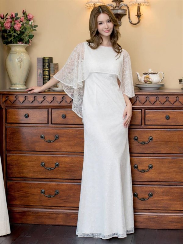 画像18: [送料無料][ERUKEI]グリーン・ワインレッド・ホワイト・ケープ風・総レース・金糸・ボートネック・Aライン・ロングドレス[即日発送][大きいサイズあり] (18)