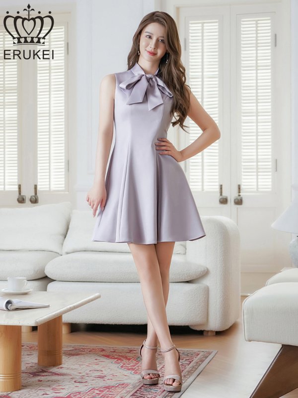 画像5: [送料無料][ERUKEI]グレー・ピンク・アイボリー・ワインレッド・ネイビー・ホワイト・ディープピンク・プチハイネック・シンプル・リボン・Aライン・ミニドレス・ワンピース[即日発送][大きいサイズあり] (5)