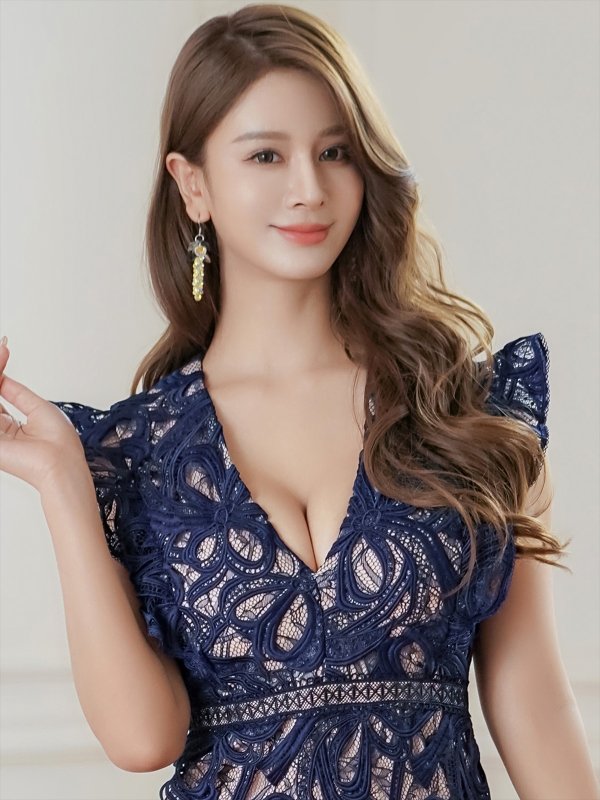 画像16: [送料無料][ERUKEI]ブラック・ホワイト・ネイビー・ワインレッド・ケミカルレース・フリルスリーブ・ハイウエスト・Vネック・タイト・ミディアムドレス・ワンピース[即日発送][大きいサイズあり] (16)