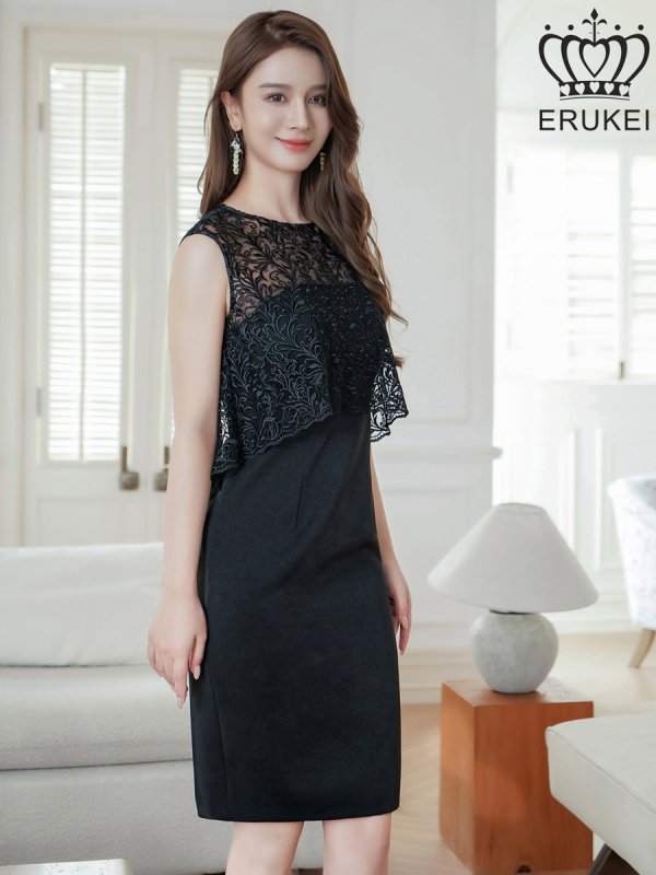 画像8: [送料無料][ERUKEI]ホワイト・ブラック・ノースリーブ・レース・タイト・スリット・ミディアムドレス・ワンピース[即日発送][大きいサイズあり] (8)