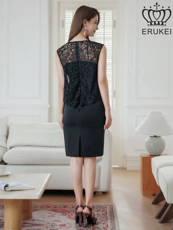 画像9: [送料無料][ERUKEI]ホワイト・ブラック・ノースリーブ・レース・タイト・スリット・ミディアムドレス・ワンピース[即日発送][大きいサイズあり] (9)
