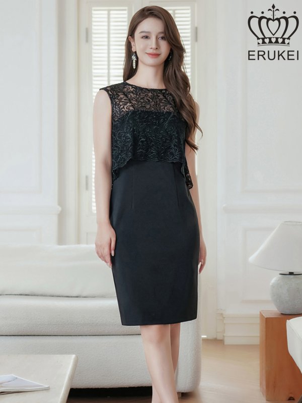 画像11: [送料無料][ERUKEI]ホワイト・ブラック・ノースリーブ・レース・タイト・スリット・ミディアムドレス・ワンピース[即日発送][大きいサイズあり] (11)