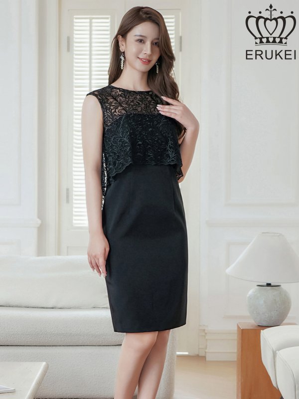 画像12: [送料無料][ERUKEI]ホワイト・ブラック・ノースリーブ・レース・タイト・スリット・ミディアムドレス・ワンピース[即日発送][大きいサイズあり] (12)