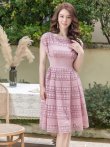 画像2: [送料無料][ERUKEI]ピンク・ネイビー・ホワイト・フレンチスリーブ・ケミカルレース・Ａライン・ミディアムドレス・ワンピース[即日発送][大きいサイズあり] (2)
