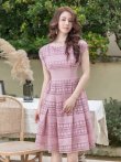 画像3: [送料無料][ERUKEI]ピンク・ネイビー・ホワイト・フレンチスリーブ・ケミカルレース・Ａライン・ミディアムドレス・ワンピース[即日発送][大きいサイズあり] (3)
