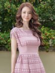 画像4: [送料無料][ERUKEI]ピンク・ネイビー・ホワイト・フレンチスリーブ・ケミカルレース・Ａライン・ミディアムドレス・ワンピース[即日発送][大きいサイズあり] (4)