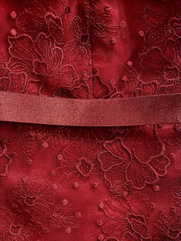 画像13: [送料無料][ERUKEI]ピンク・ブルー・ワインレッド・総レース・Vネック・フレンチ・フリルスリーブ・タイト・膝丈・ワンピース[即日発送][大きいサイズあり] (13)