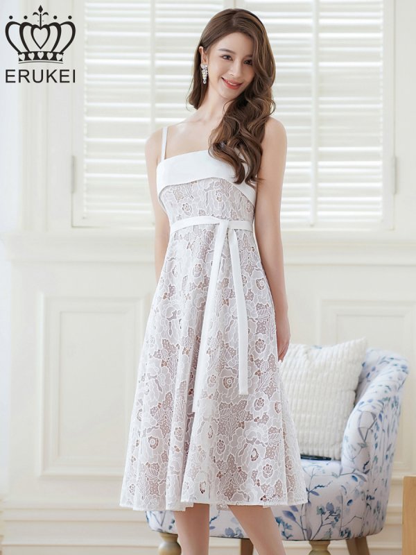 画像5: [送料無料][ERUKEI]ホワイト・レース・キャミソール・ウエストマーク・Aライン・ミディアムドレス・ワンピース[即日発送][大きいサイズあり] (5)