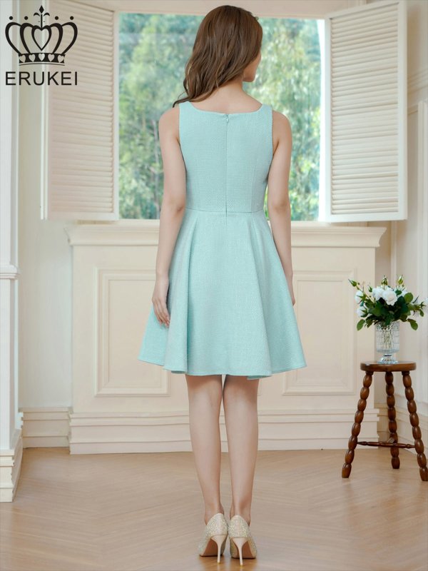 画像3: [送料無料][ERUKEI]グリーン・ノースリーブ・ベルト風・サマーツイード・Aライン・ミニドレス・ワンピース[即日発送][大きいサイズあり] (3)