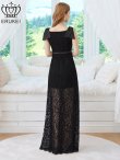画像3: [送料無料][ERUKEI]]ブラック・ホワイト×ブラック・レース・リボン・ノースリーブ・シアー・インナーミニ・マキシ丈・セミフレア・ロングドレス[即日発送][大きいサイズあり] (3)