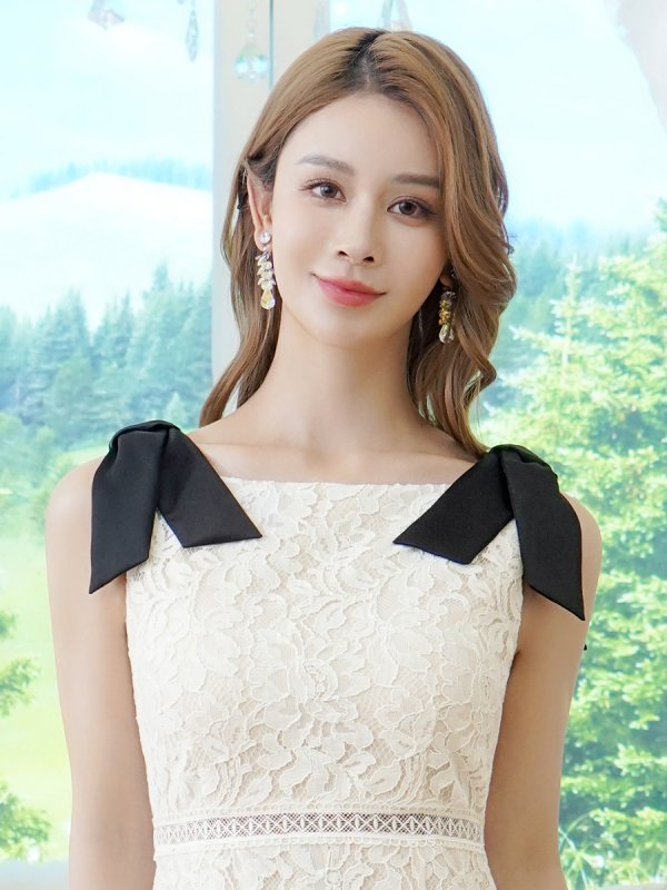 画像4: [送料無料][ERUKEI]]ホワイト×ブラック・レース・リボン・ノースリーブ・シアー・インナーミニ・マキシ丈・セミフレア・ロングドレス[即日発送][大きいサイズあり] (4)