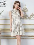 画像2: [送料無料][ERUKEI]アイボリー×ブラック・ピンク×ブラック・ドット・ノースリーブ・プチハイネック・リボン・Aライン・ミニドレス・ワンピース[即日発送][大きいサイズあり] (2)