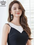 画像4: [送料無料][ERUKEI]ホワイト×ブラック・バイカラー・チェーンパイピング・レイヤード風・ノースリーブ・Aライン・フレア・ミニドレス・ワンピース[即日発送][大きいサイズあり] (4)