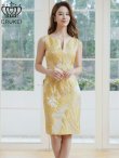 画像7: [送料無料][ERUKEI]ピンク・イエロー・グレー・ノースリーブ・花柄・ジャガード・胸元スリットカット・タイト・ミディアムドレス・ワンピース[即日発送][大きいサイズあり] (7)