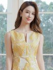 画像10: [送料無料][ERUKEI]ピンク・イエロー・グレー・ノースリーブ・花柄・ジャガード・胸元スリットカット・タイト・ミディアムドレス・ワンピース[即日発送][大きいサイズあり] (10)