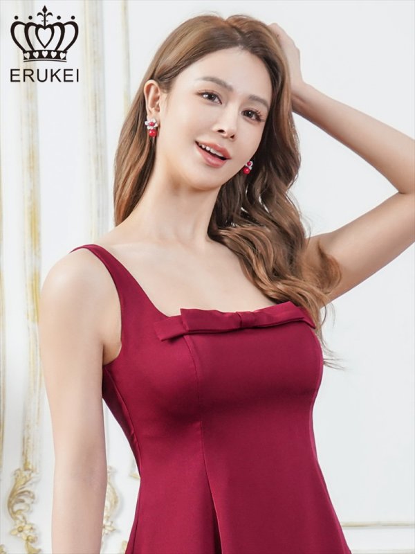 画像4: [送料無料][ERUKEI]アンゴラレッド・レッド×ホワイト・アイボリー×ブラック・ピンク×ブラック・ネイビー×ホワイト・ドット・ワンカラー・サテン・ノースリーブ・リボン・フレア・Aライン・ミニドレス・ワンピース[即日発送][大きいサイズあり] (4)