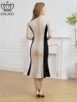 画像3: [送料無料][ERUKEI]ベージュ×ホワイト・トリコロールカラー・フロントジップ・ノースリーブ・タイト・マーメイド・ミディアムドレス・ワンピース[即日発送][大きいサイズあり] (3)