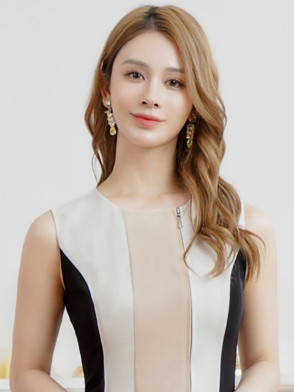 画像4: [送料無料][ERUKEI]ベージュ×ホワイト・トリコロールカラー・フロントジップ・ノースリーブ・タイト・マーメイド・ミディアムドレス・ワンピース[即日発送][大きいサイズあり] (4)