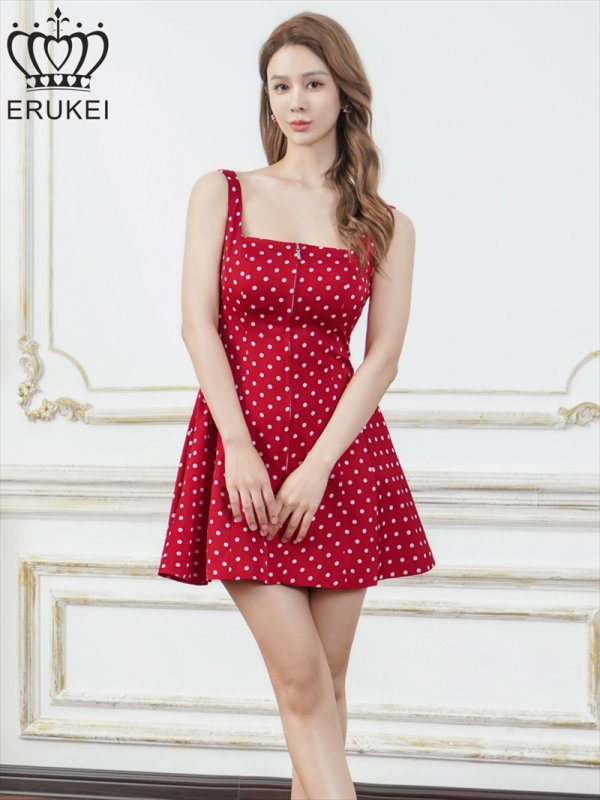 画像6: [送料無料][ERUKEI]レッド×ホワイト・アンゴラレッド・アイボリー×ブラック・ドット・ワンカラー・ノースリーブ・フロントジップ・バックスピンドル・Aライン・フレア・ミニドレス・ワンピース[即日発送][大きいサイズあり] (6)