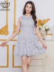 画像2: [送料無料][ERUKEI]ブルー・総レース・ケミカルレース・ビジュー・ノースリーブ・Aライン・フレア・ミニドレス・ワンピース[即日発送][大きいサイズあり] (2)